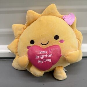 Cute Sun Plush Holding Pink Heart “You Brighten My Day"